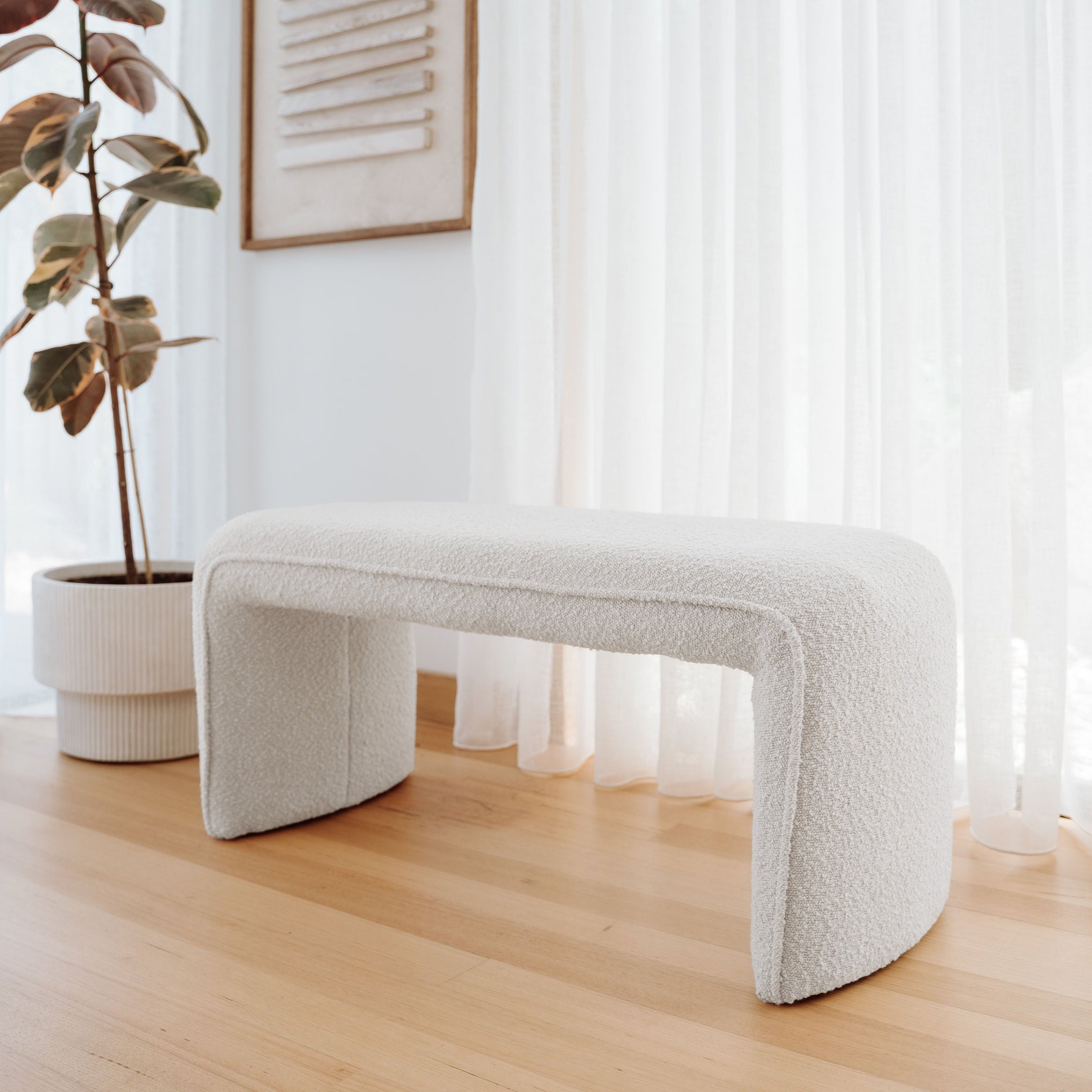 Denver Boucle Bench Seat - White