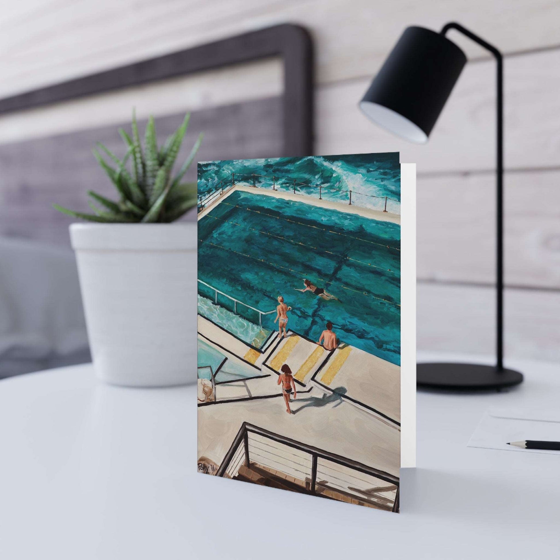 Blank Greeting Card - Icebergs Bondi Beach - Polly Barton