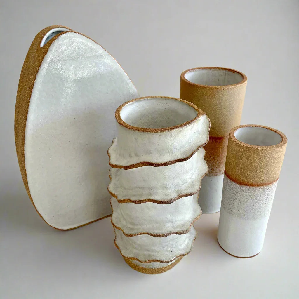 Bronte Vase Collection with Toasty Clay & White Satin
