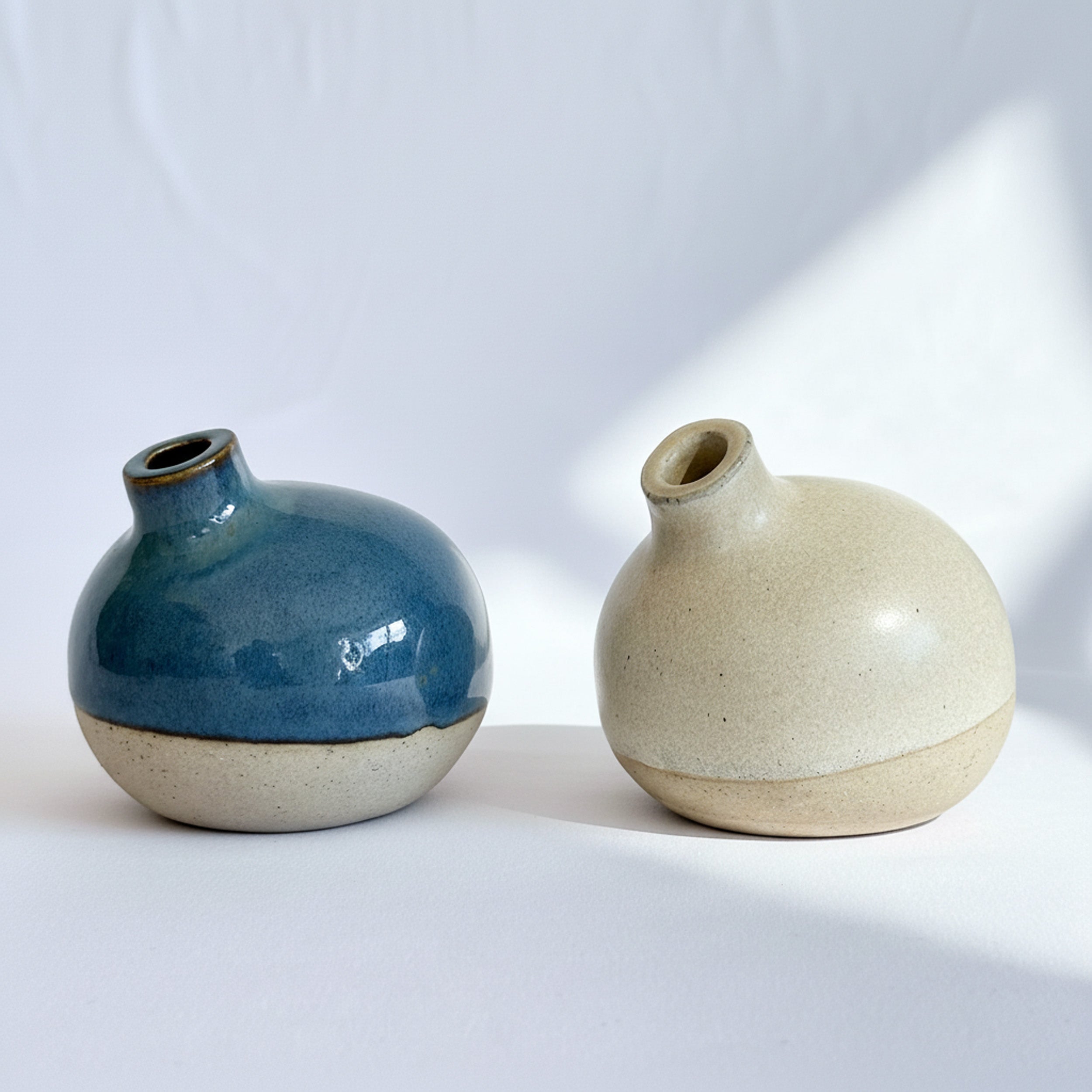 Turquoise & Beige Bud Flower Vases - Small