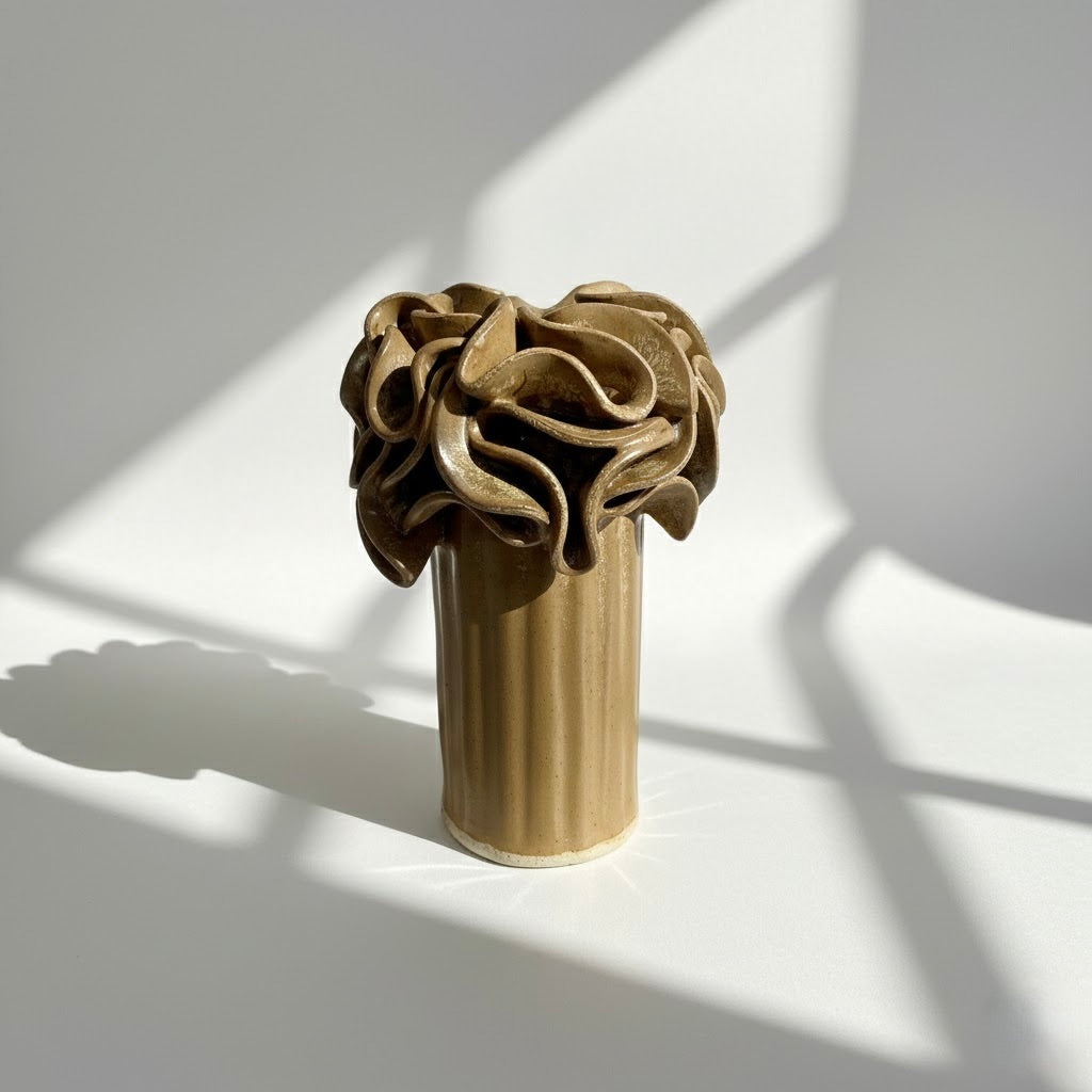 Ceramic Pom-Pom Vase - Caramel Glaze