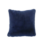 A square throw pillow in a deep navy blue faux fur fabric.