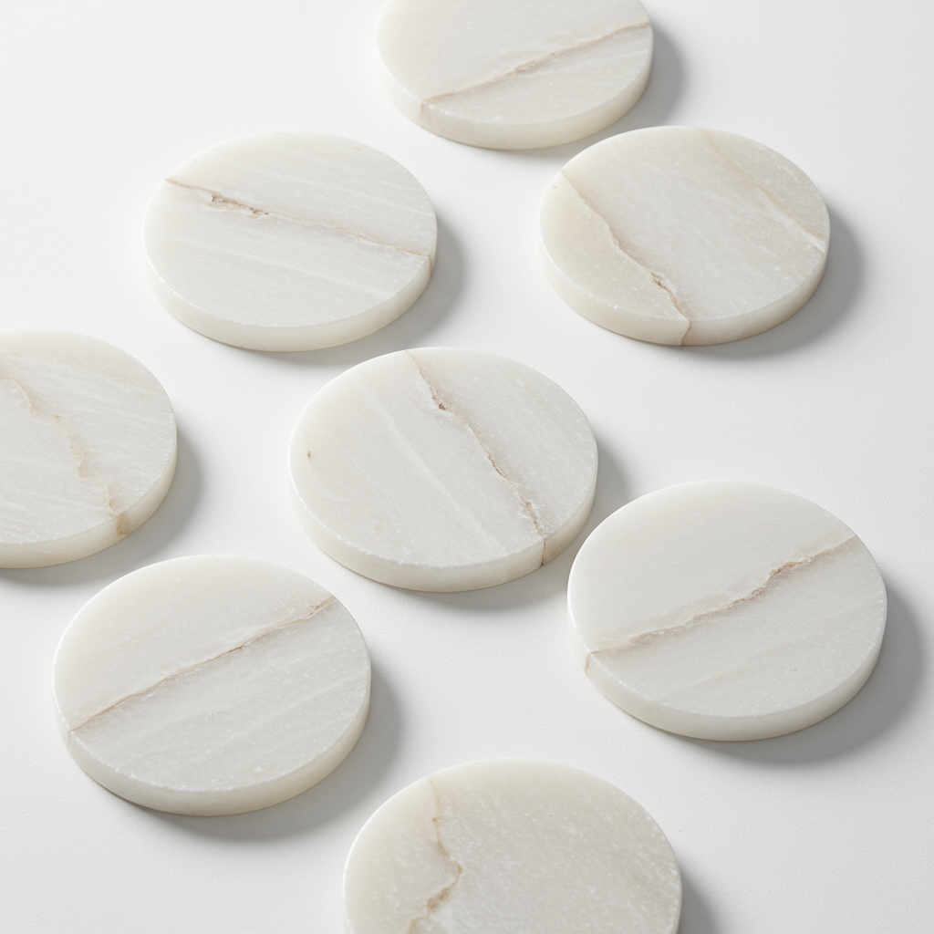 Alabaster Marble Coaster Set - White