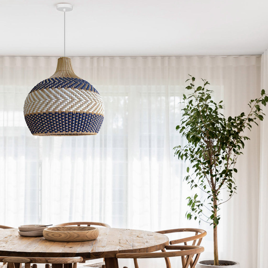Bondi Rattan Pendant Light - White & Blue