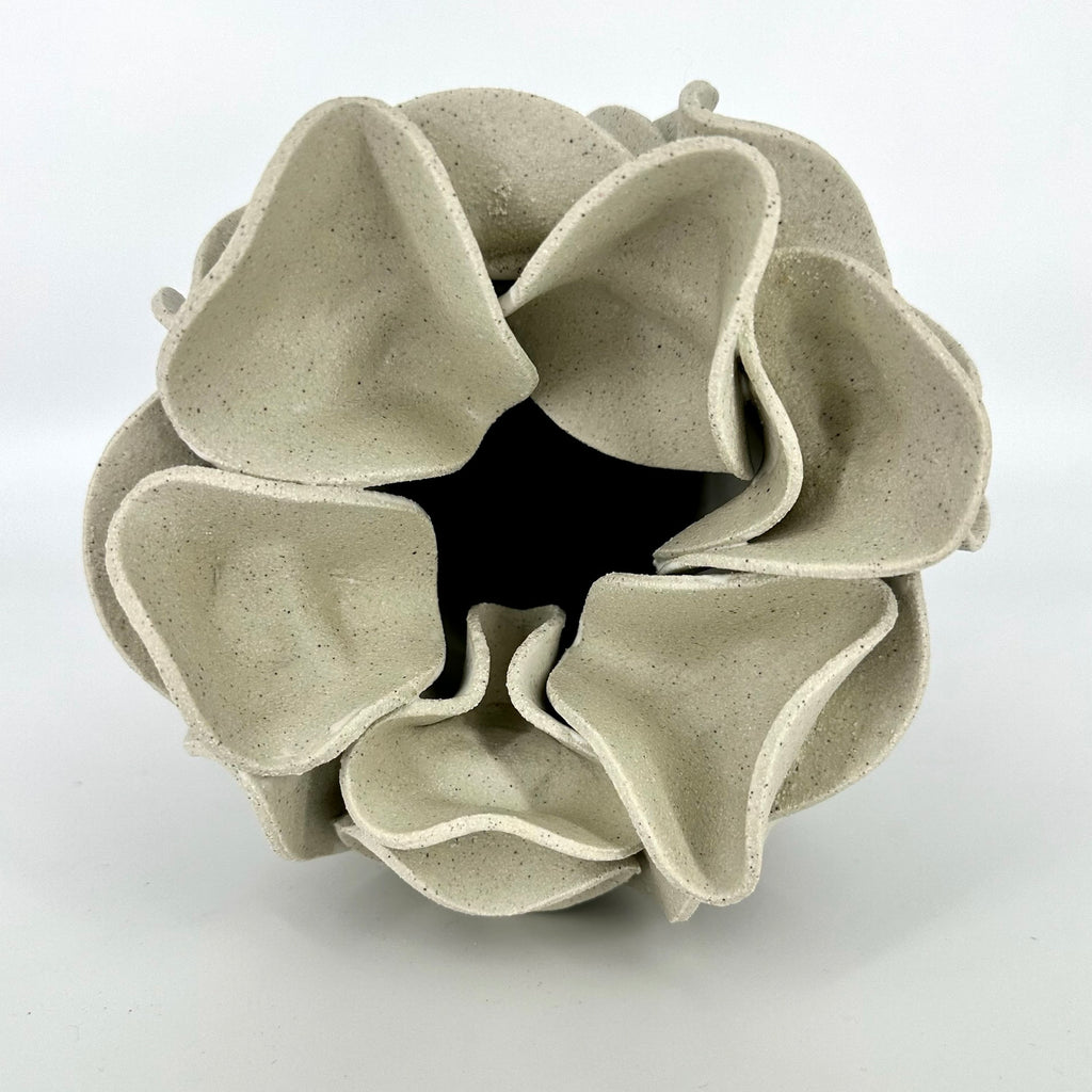Large Ruffled Cylinder Vase - White Clay
