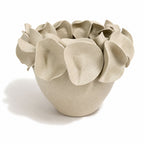 A light natural white speckled ceramic planter with a wide rim made of overlapping petal-like flaps, by Polly Barton Ceramics.