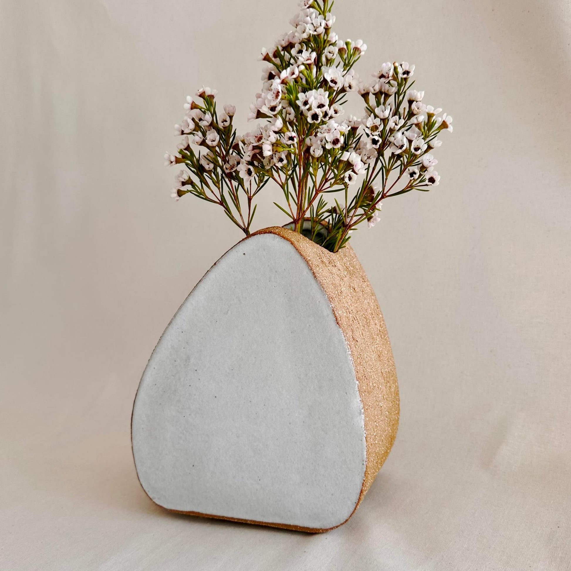 Flower Vase - Pebble Shape - White & Raw Clay