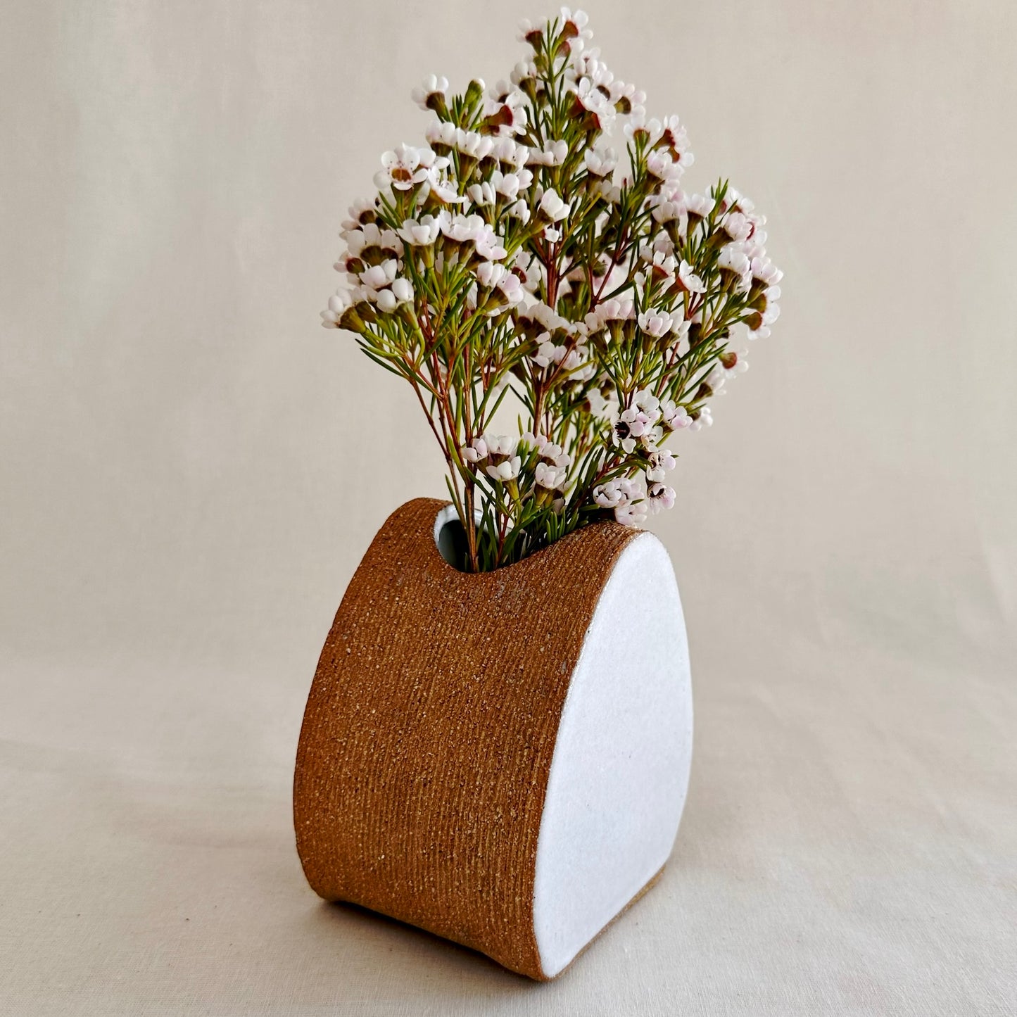 Pebble Flower Vase - Mini - Terracotta & White Glazed 