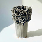 Oversized Ruffled Cylinder Vase - Mushroom Glaze