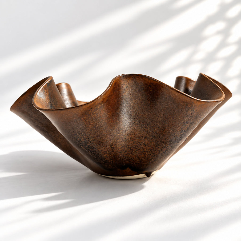 Oversized Sculptural Wave Bowl - Chocolate