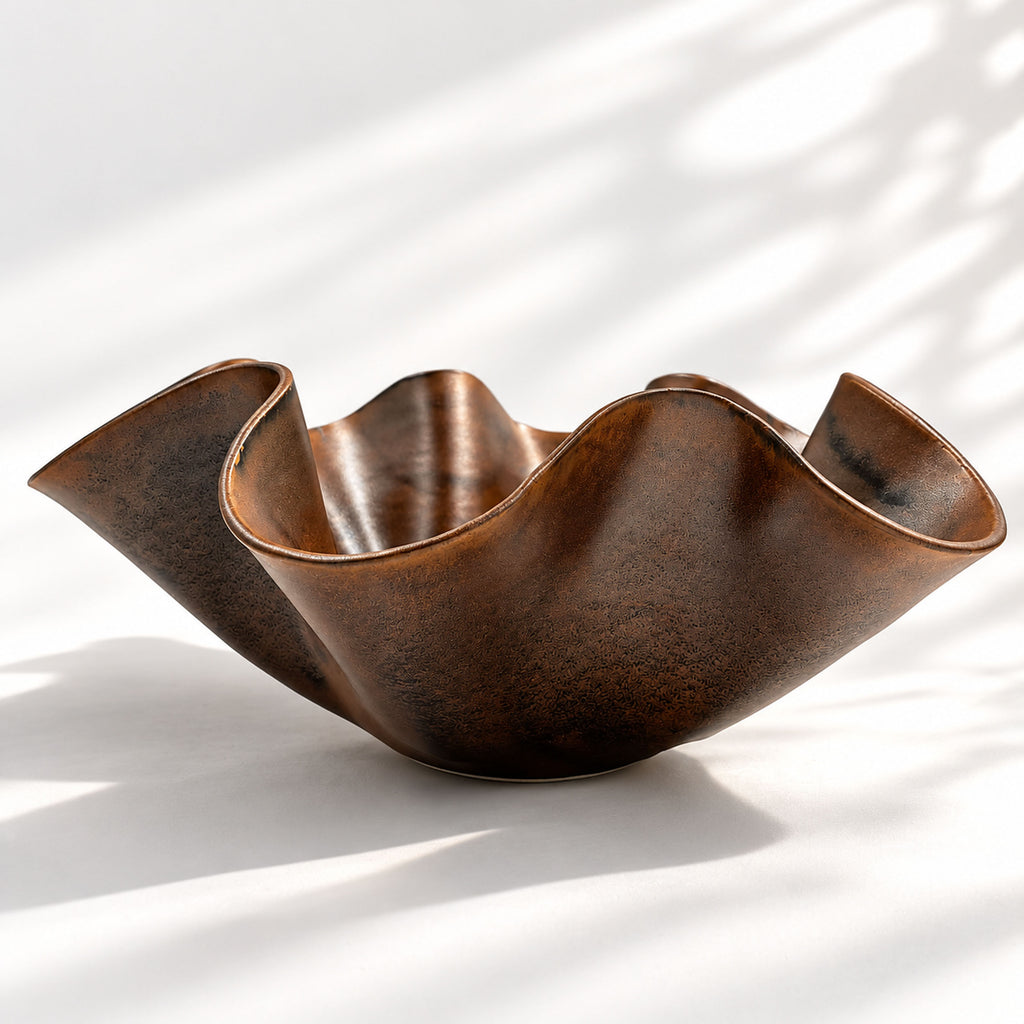 Oversized Sculptural Wave Bowl - Chocolate
