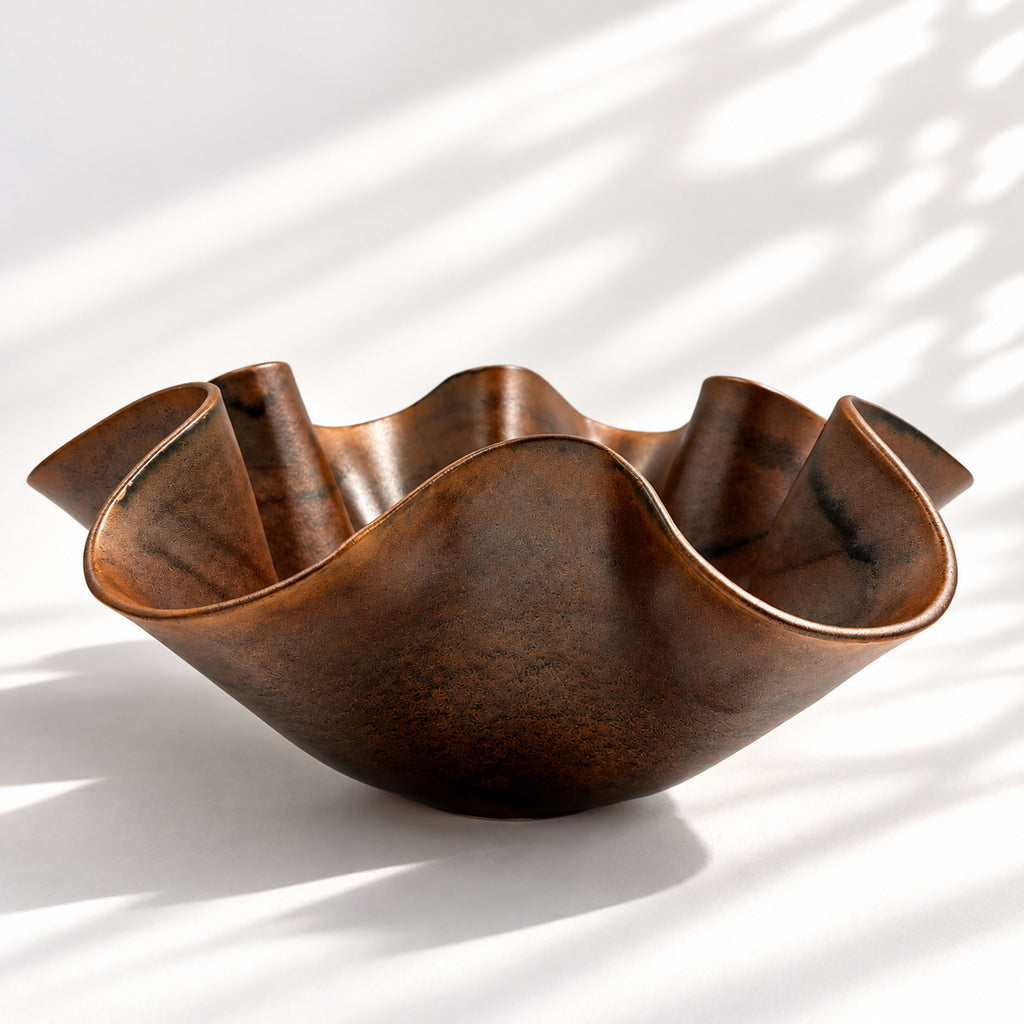 Oversized Sculptural Wave Bowl - Chocolate