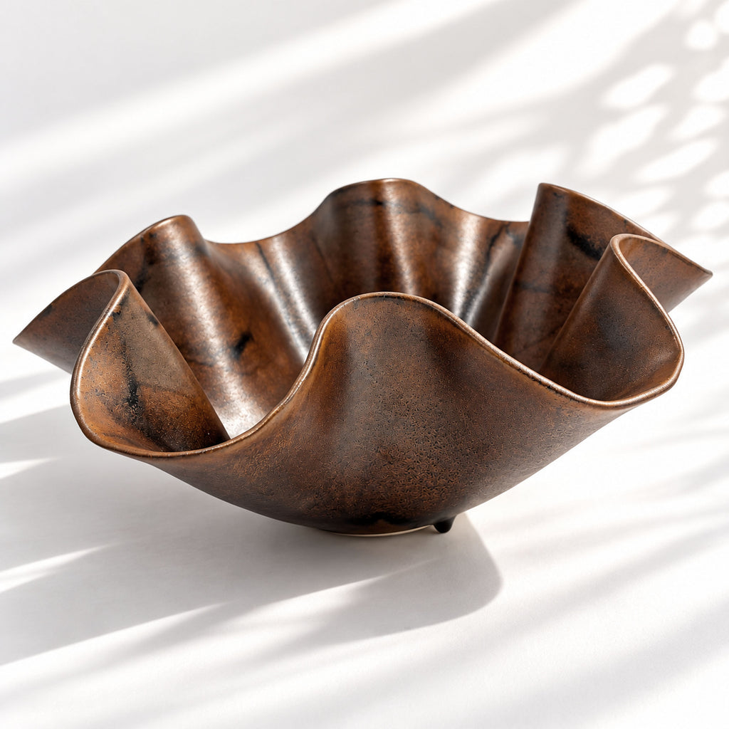 Oversized Sculptural Wave Bowl - Chocolate