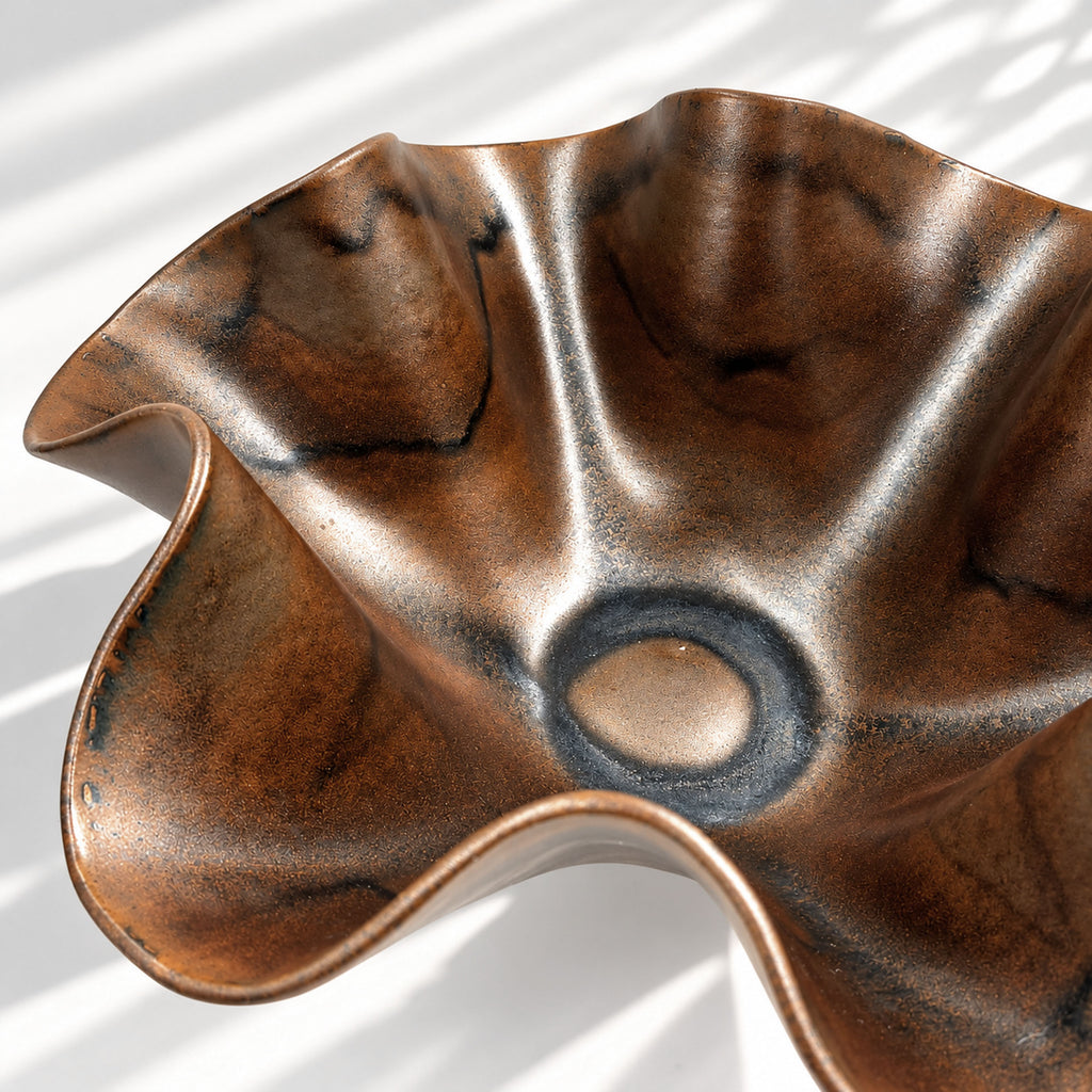 Oversized Sculptural Wave Bowl - Chocolate
