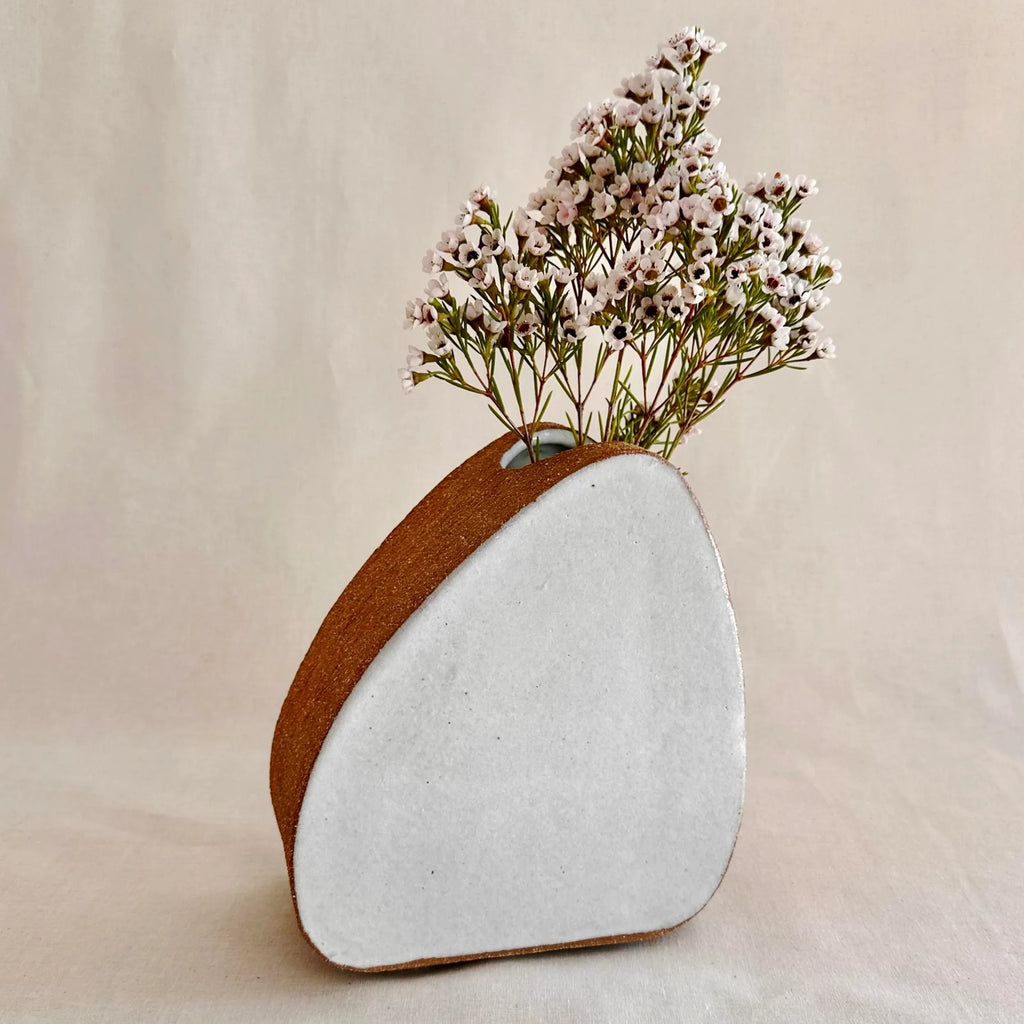 Flower Vase - Pebble Shape - White & Raw Clay