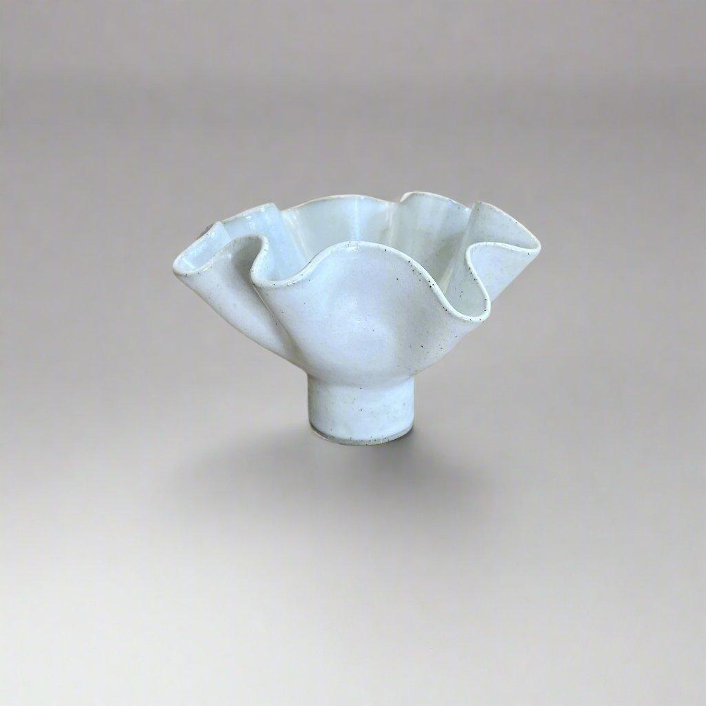 High Sided Pedestal Wave Bowl - Small White