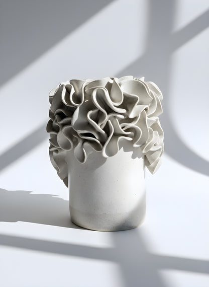 Oversized Ruffled Cylinder Vase - White Glaze