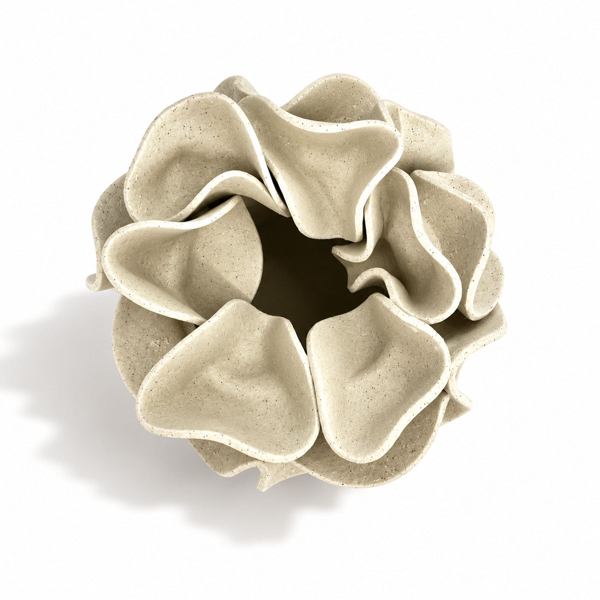 Sculptural Ruffled Cylinder Vase - White Clay Top Down View