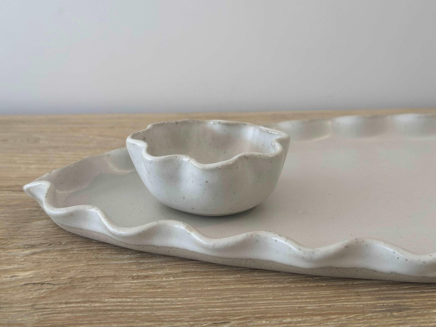 Avoca Wave Dip Bowl with Platter - White