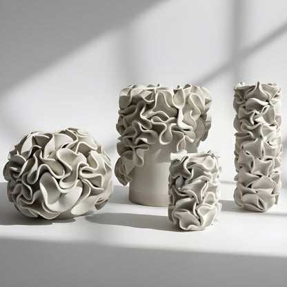 White Ceramic Ruffled Vase Collection