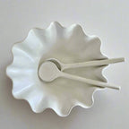 White Ceramic Serving Spoons & Large Wave Bowl