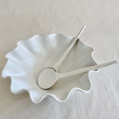 White Ceramic Serving Spoons & Large Ripple Bowl