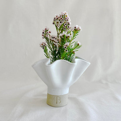 White Ruffle Flower Pedestal Vase