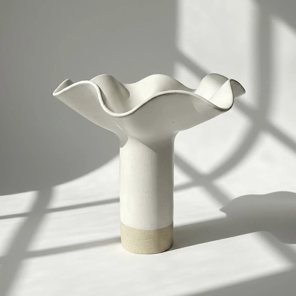 White Ruffle Pedestal Vase - Extra Large