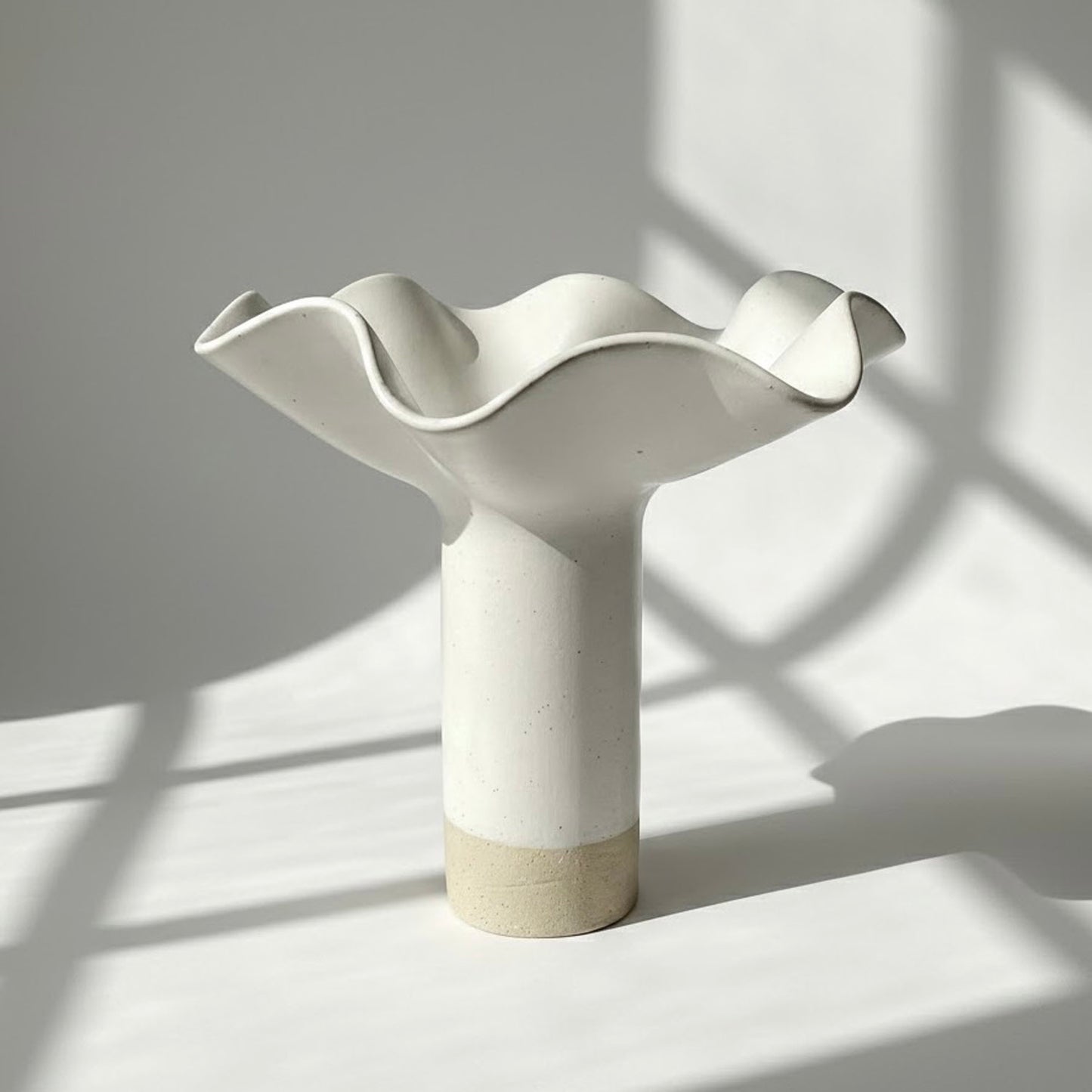 White Ruffle Pedestal Vase - Extra Large