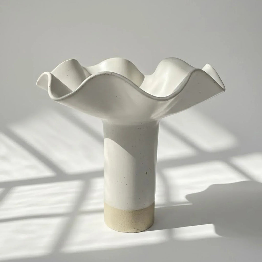 White Ruffle Pedestal Vase - Extra Large