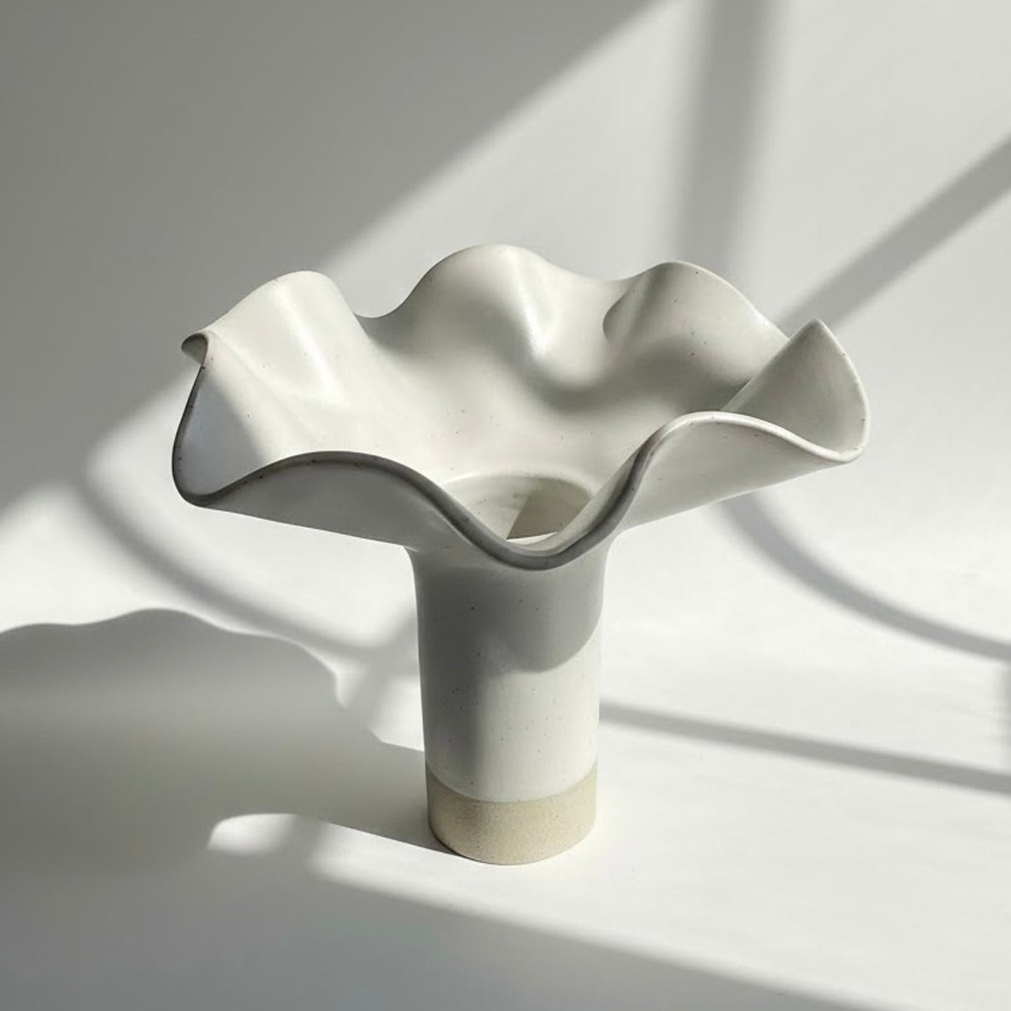 White Ruffle Pedestal Vase - Extra Large