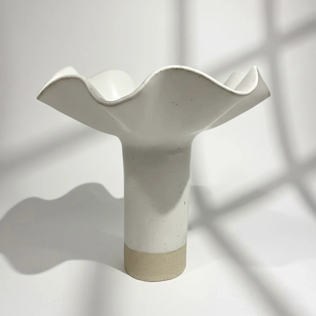 White Ruffle Pedestal Vase - Extra Large