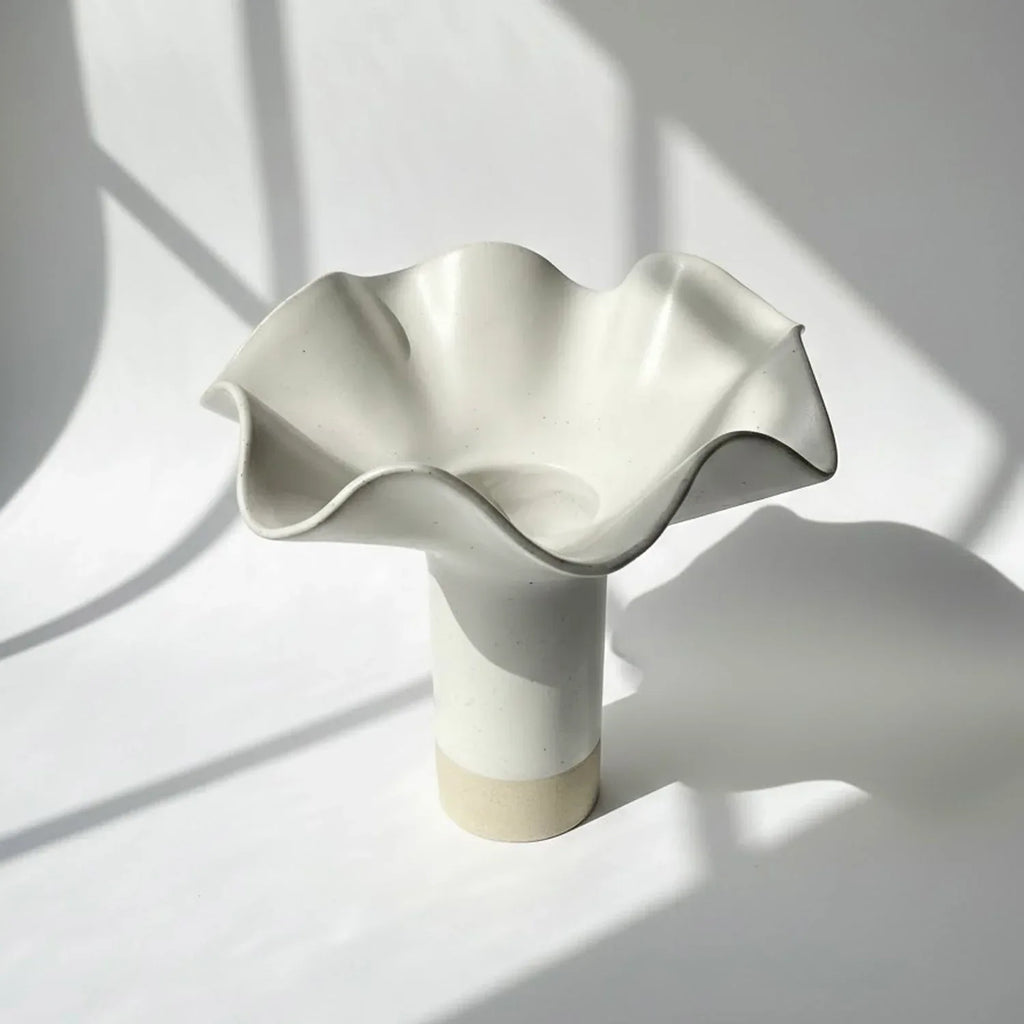 White Ruffle Pedestal Vase - Extra Large