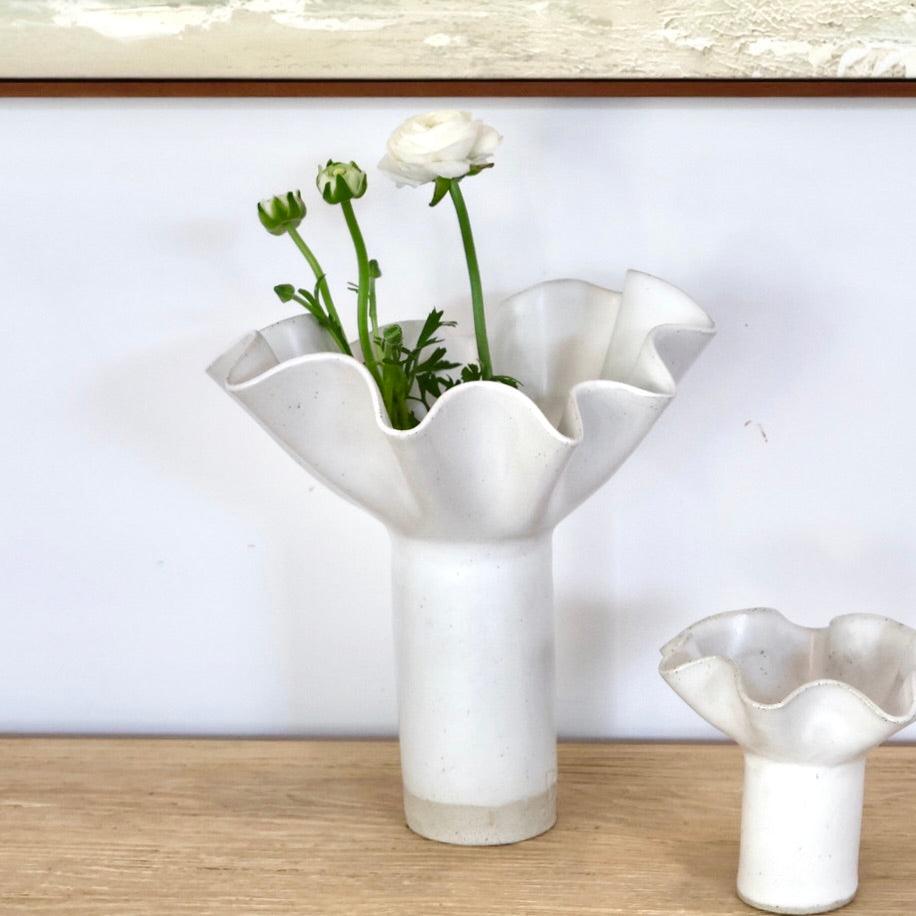 White Wave Pedestal Vase - Extra Large - Polly Barton