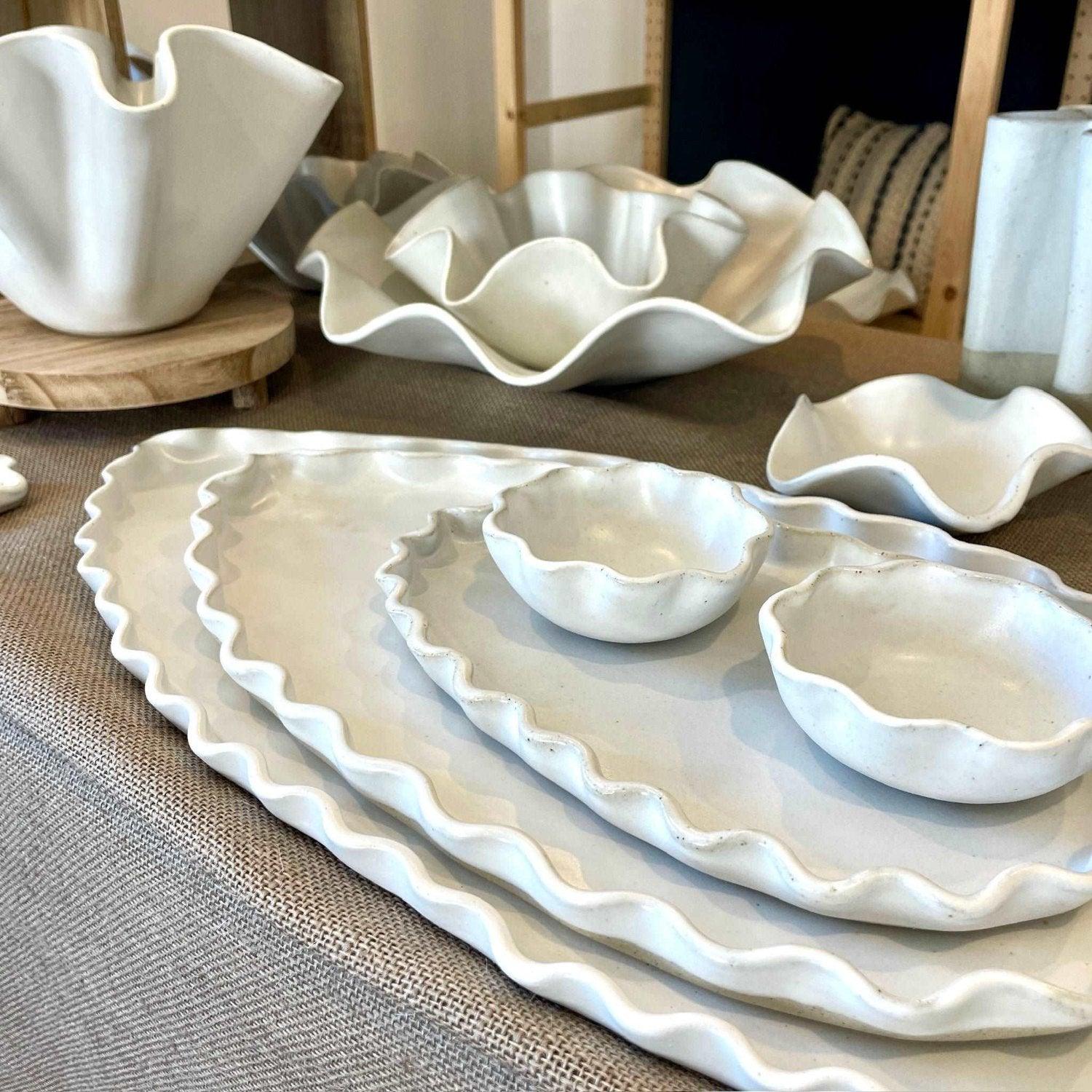 White Wave Ceramic Platters