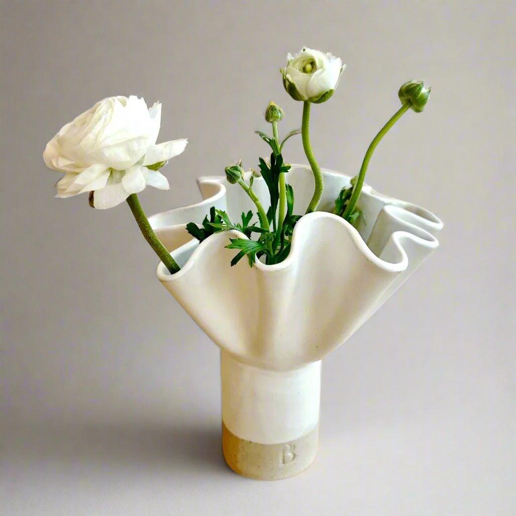 White Wave Pedestal Flower Vase