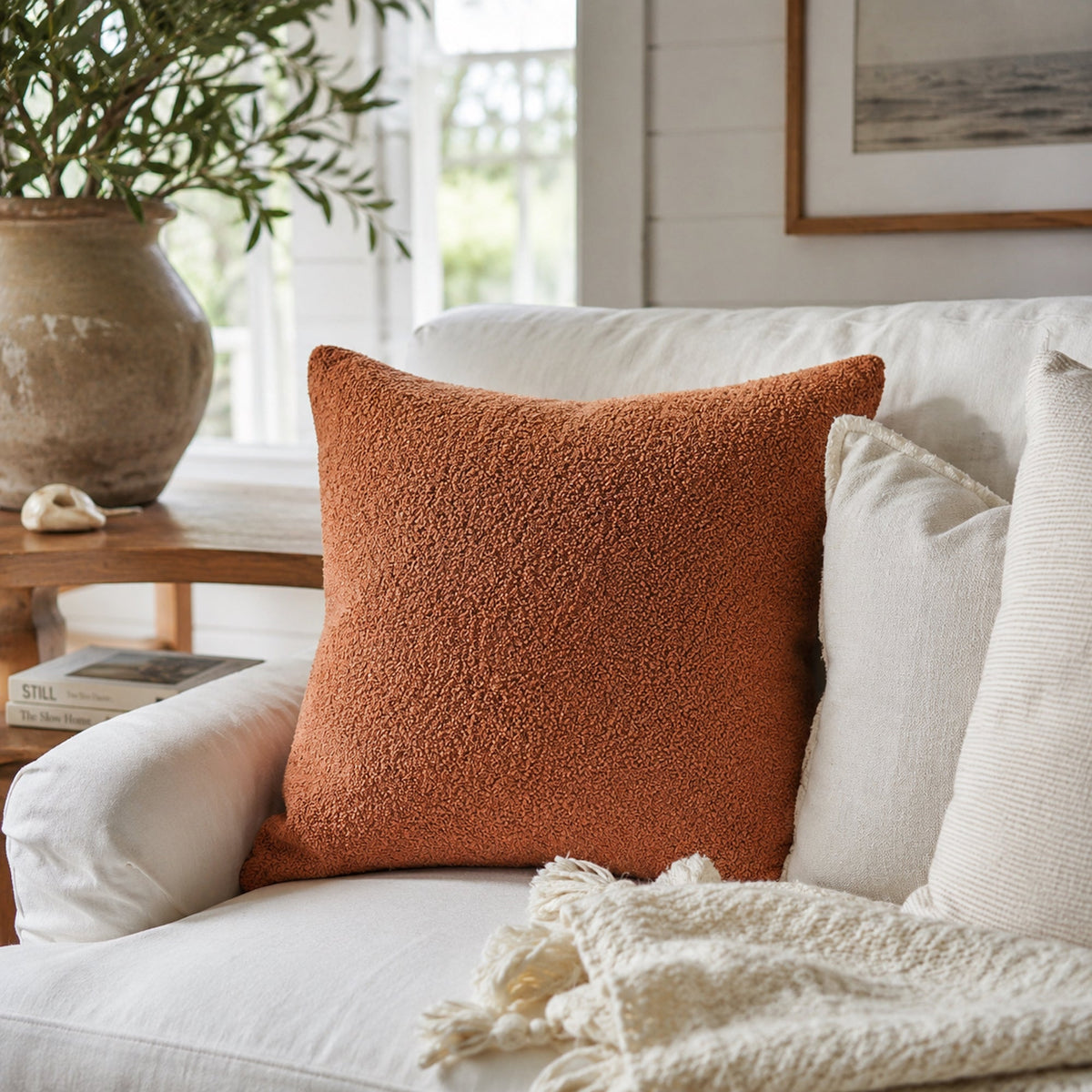 Boucle Teddy Cushion - Rust Colour