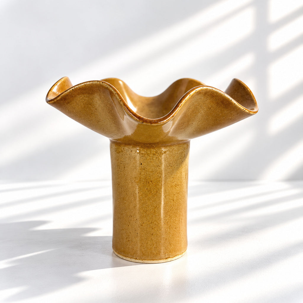 Wave Vase Wide Base - Chocolate, Melted Mint, Caramel Glazes