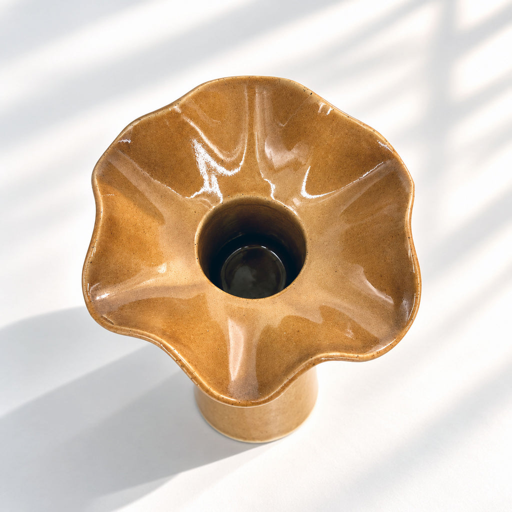 Wave Vase Wide Base - Chocolate, Melted Mint, Caramel Glazes