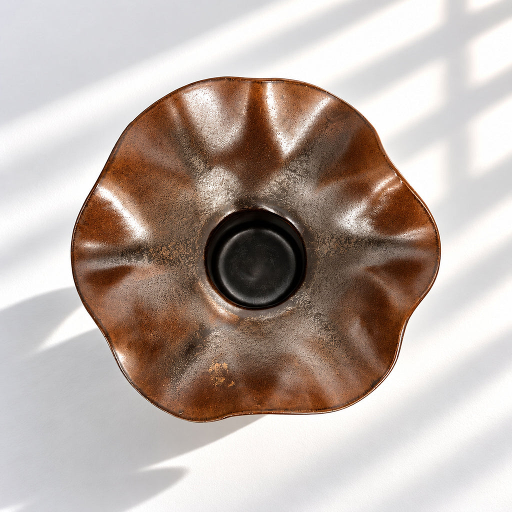 Wave Vase Wide Base - Chocolate, Melted Mint, Caramel Glazes