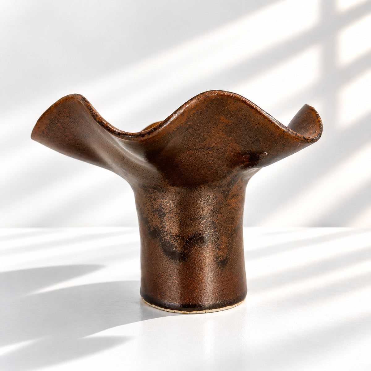 Wave Vase Wide Base - Chocolate, Melted Mint, Caramel Glazes