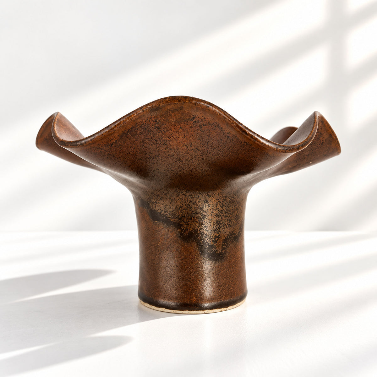 Wave Vase Wide Base - Chocolate, Melted Mint, Caramel Glazes
