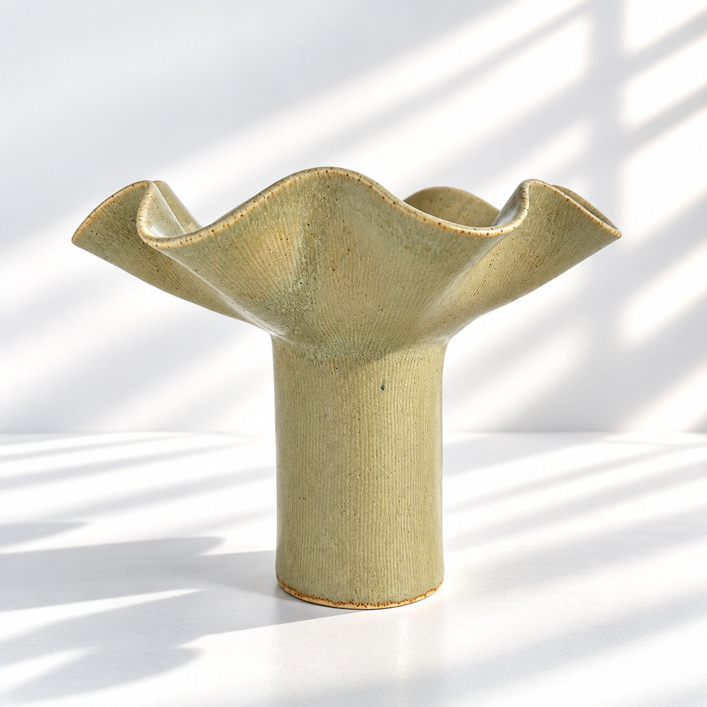 Wave Vase Wide Base - Chocolate, Melted Mint, Caramel Glazes
