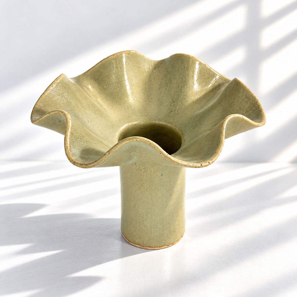 Wave Vase Wide Base - Chocolate, Melted Mint, Caramel Glazes
