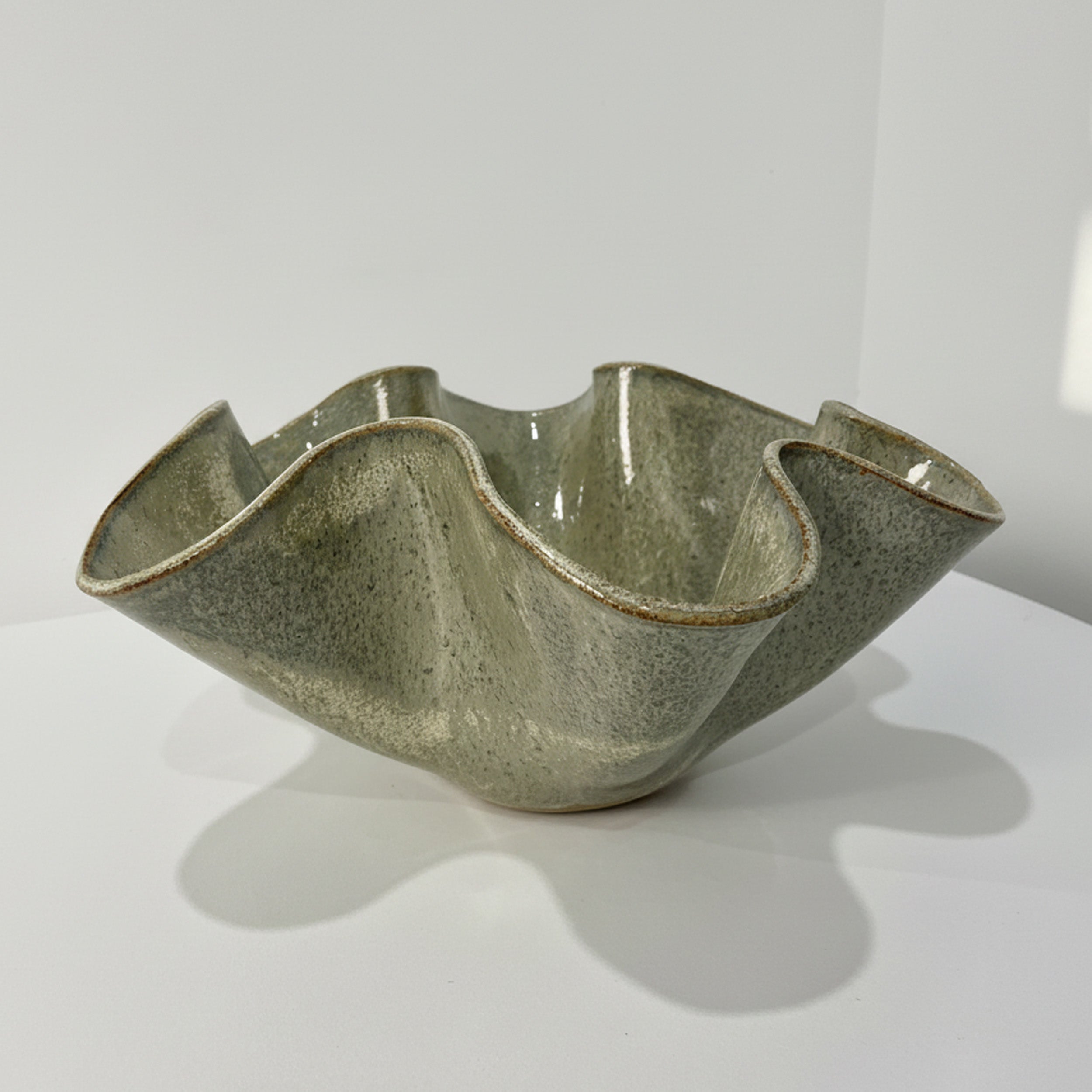 High sided Oversized Wave Bowl in Melted Mint Glaze