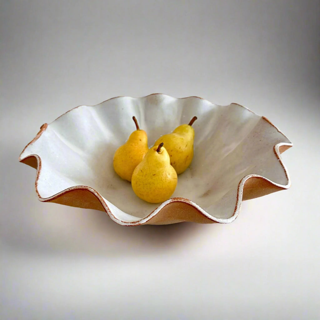 Large Ceramic Bowl - Raw Clay & White Glaze