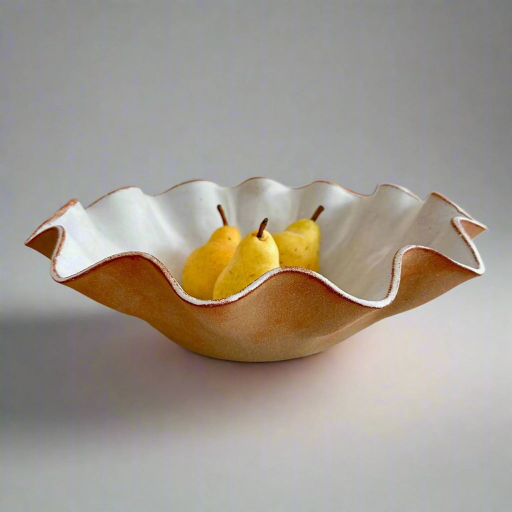 Bronte Large Ceramic Bowl - Raw Clay & Satin Glaze
