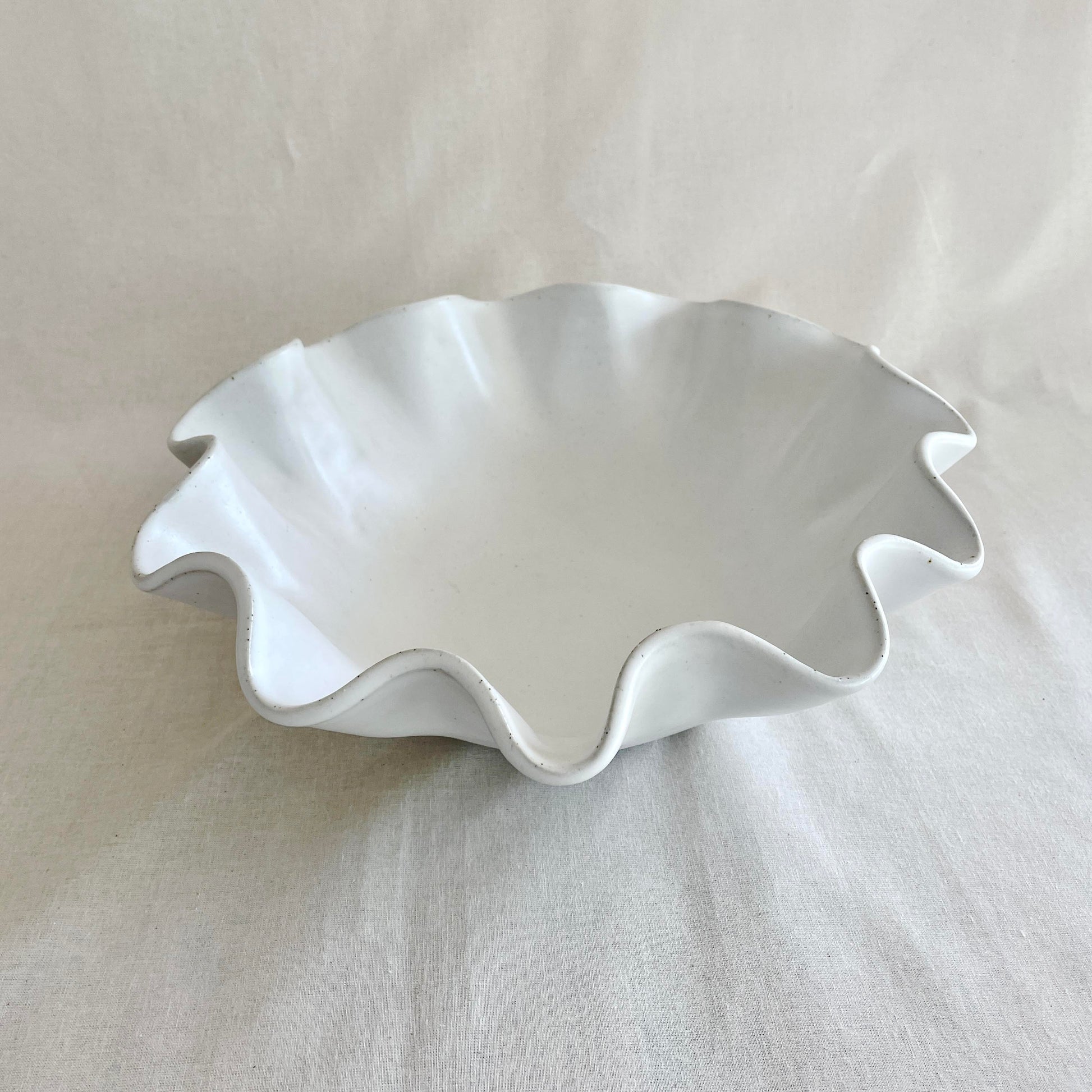 White Rippled Serving Bowl - Handcrafted
