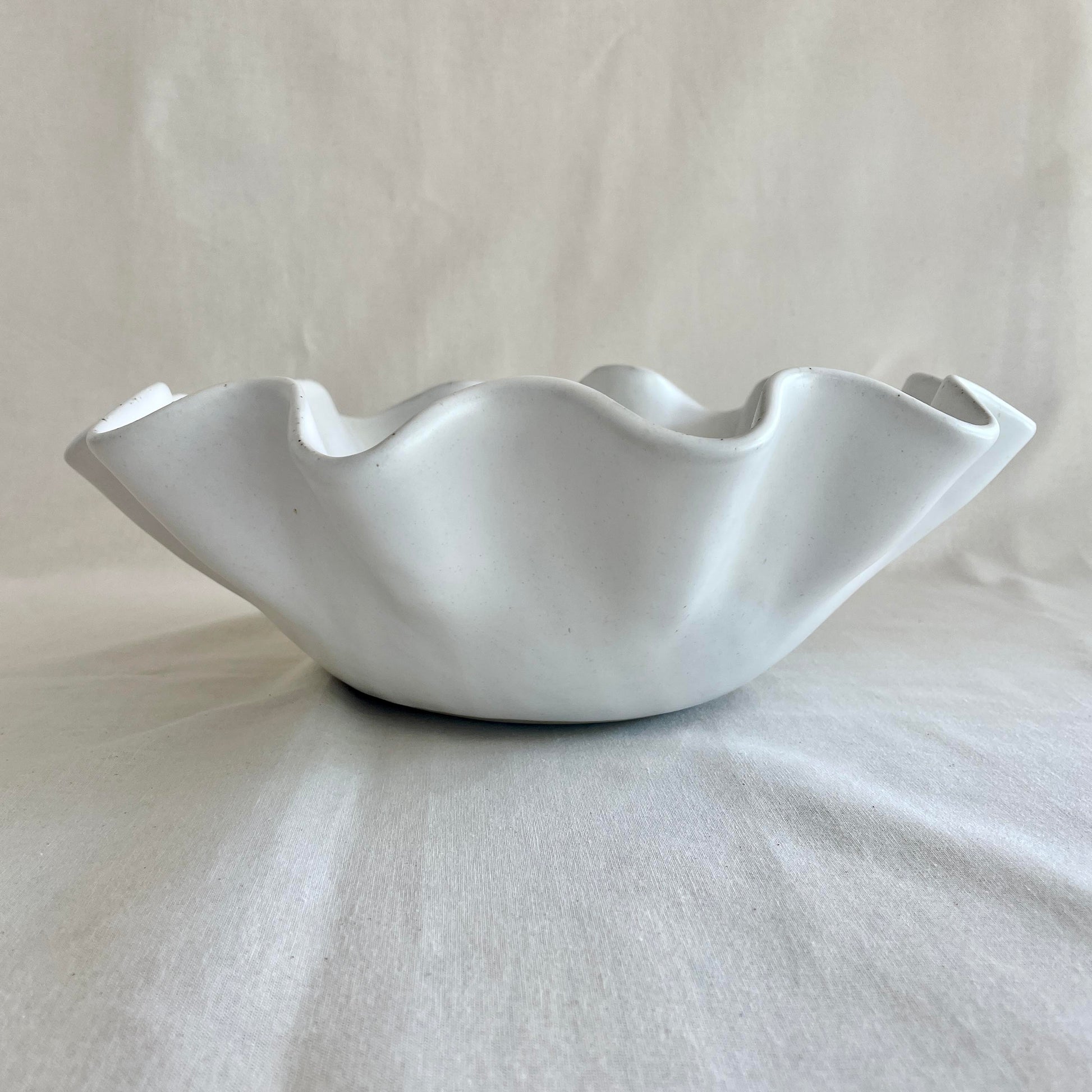 White Serving Bowl - Large - Uniform Ripples