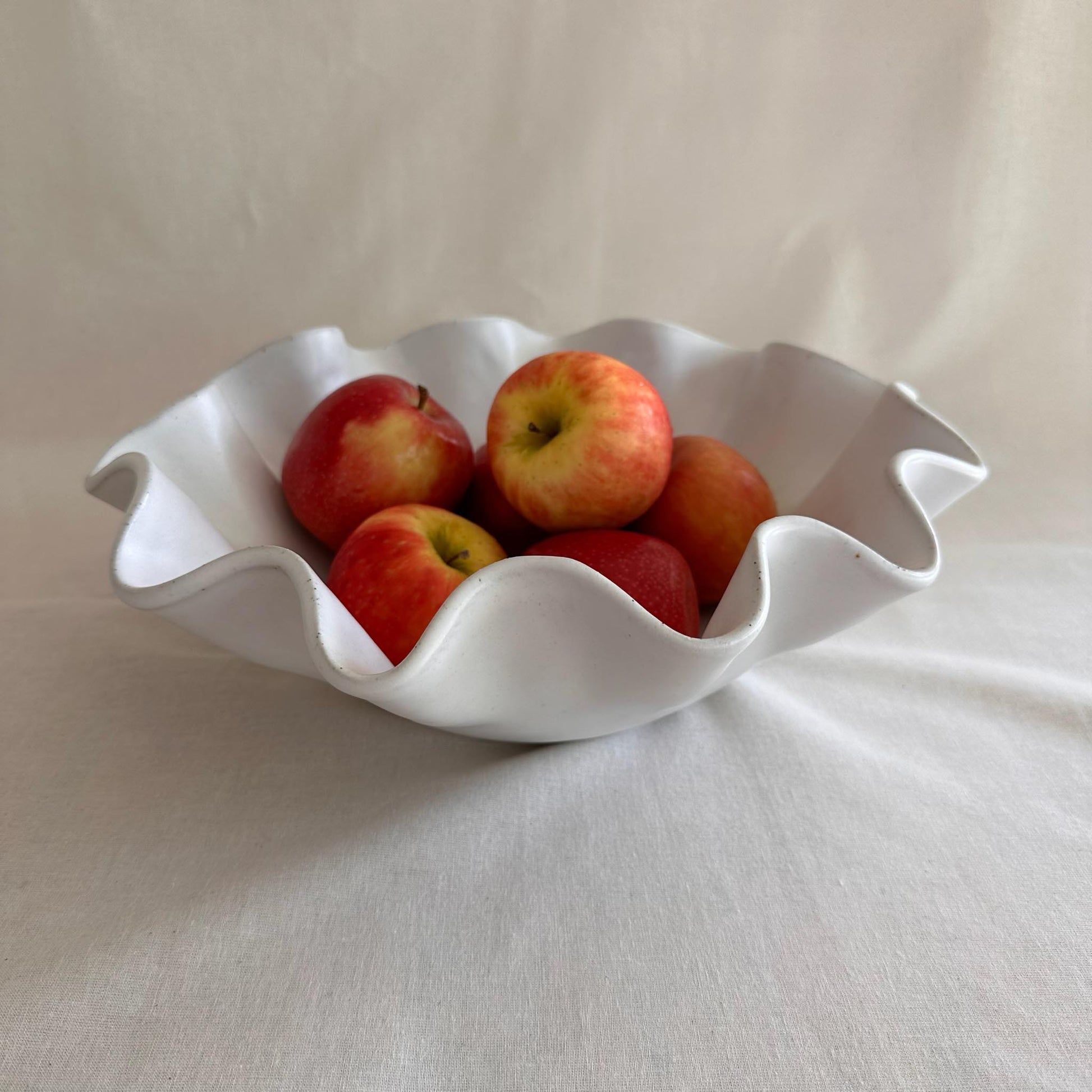 White Serving Bowl - Large - Uniform Ripples